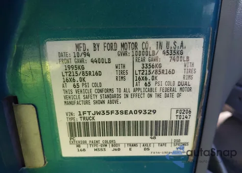 1995 Ford F350 from USA, damaged, VIN 1FTJW35F3SEA09329